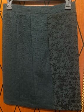 Moulinette Soeurs Black Textured & Embroidered Panel Pencil Skirt